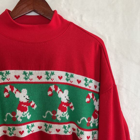 Vintage 80s Steppingstone Color Block Christmas Knit Crewneck Sweater Candy Cane - Picture 5 of 9